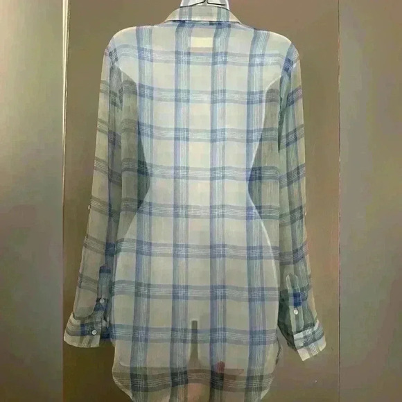 Abercrombie and Fitch Blue and White Plaid Sheer Women's Top (289) - Picture 10 of 12